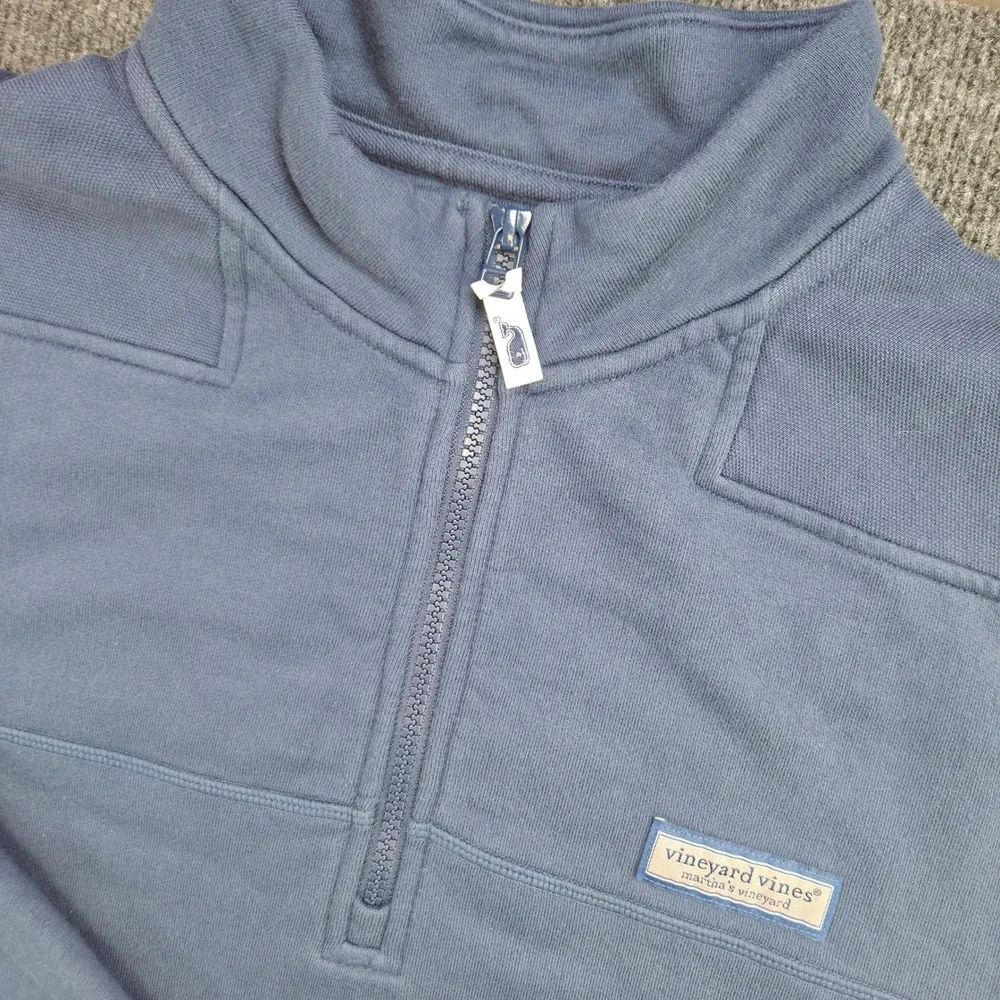 Vineyard Vine Men M Blue Cotton Blend 1/4 Zip Pullover Sweatshirt Preppy Coastal